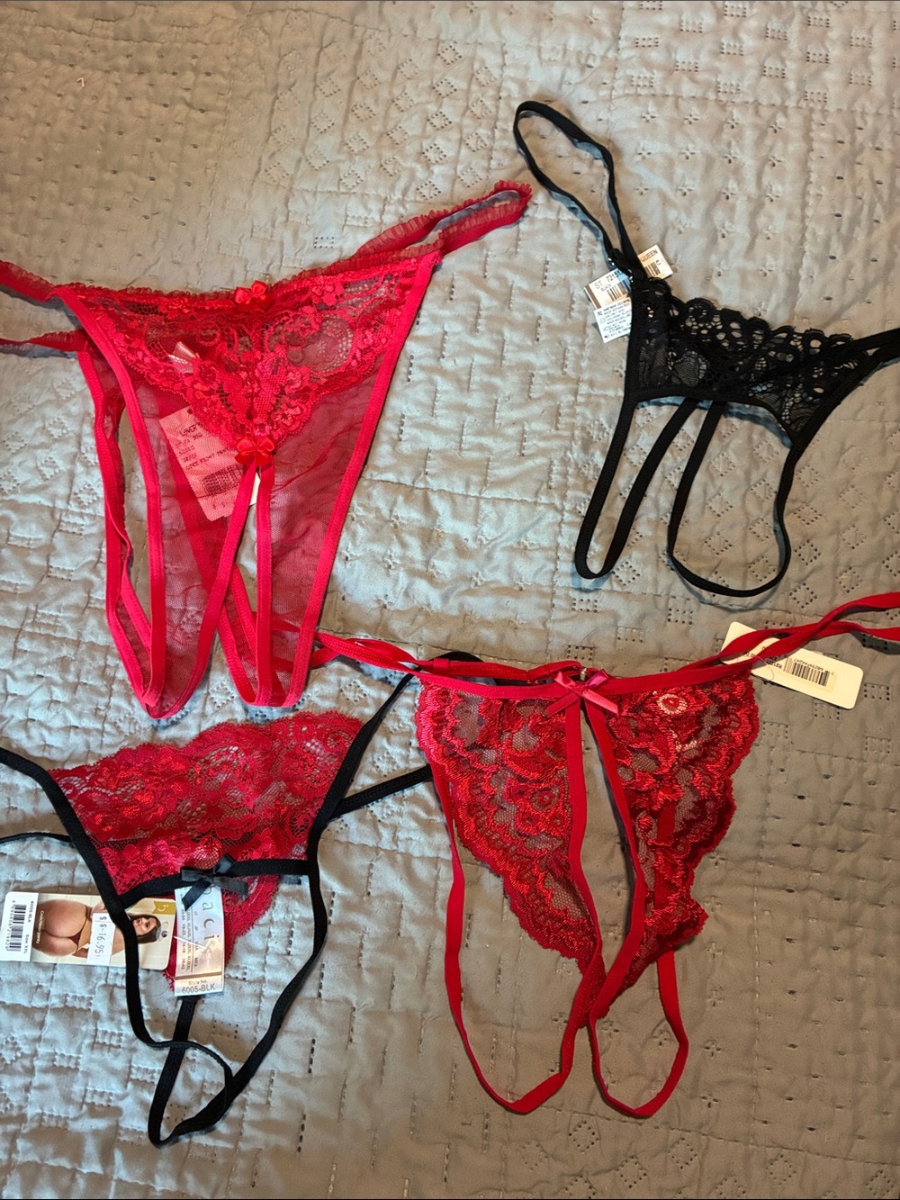 Red & Black Lace Strappy Thong Set
Crotchless